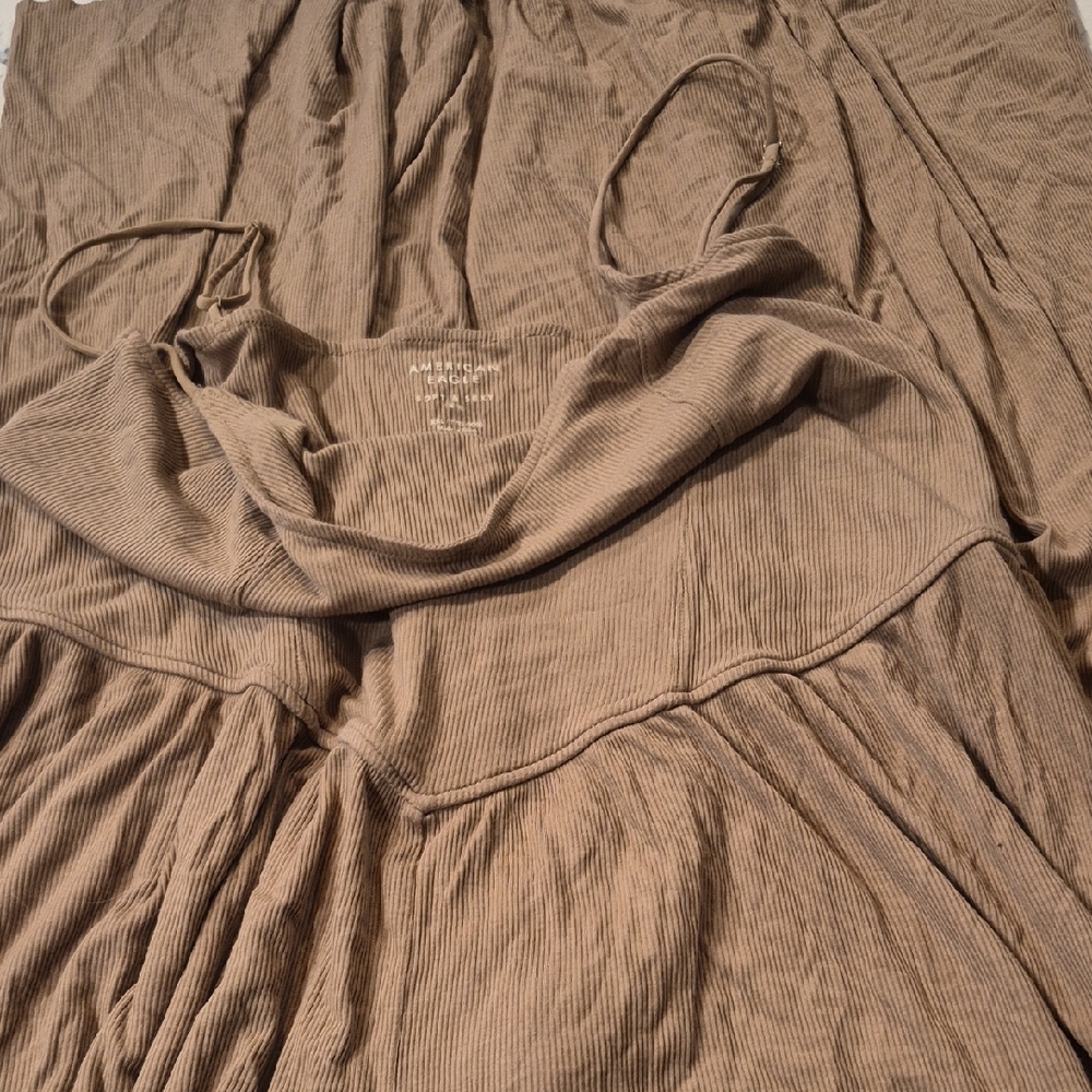 American Eagle Outfitters Ribbed Taupe Wide Leg Romper